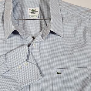 Lacoste Shirt Mens XL 44 Blue Check Regular Fit Long Sleeve Button Up Casual